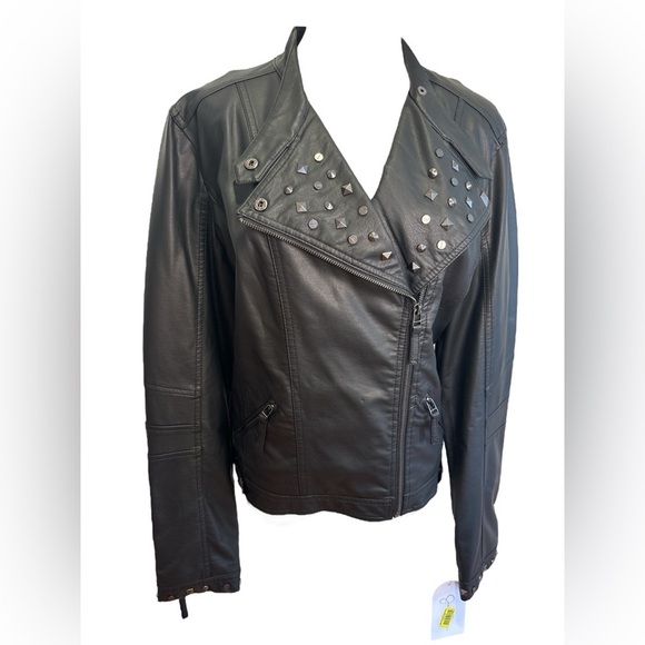 Jessica Simpson Jackets & Blazers - NWT 90s BLACK STUDDED MOTO JACKET ROCKABILLY VEGAN LEATHER JESSICA SIMPSON SZ XL